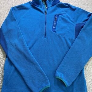 Marmot Sweater Mens Medium Blue 1/4 Zip Fleece Hiking Thermal Waffle Knit